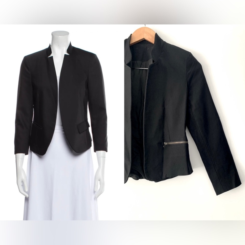 ❗️CLEAROUT❗️REBECCA TAYLOR* black collarless zippered pockets BLAZER - XS fit